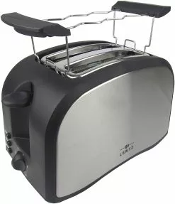Null LENTZ 2-Scheiben EDS Toaster 800 Watt Mit Brötchenaufsatz 6-Stufen High-Lift Funktion Grau