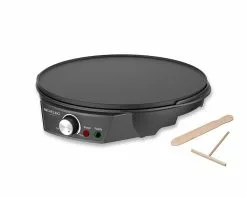 Null Michelino Crêpes Maker Fiesta Ø30cm, Antihaftbeschichtete Platte, Inkl. Teigverteiler 1200 W Schwarz